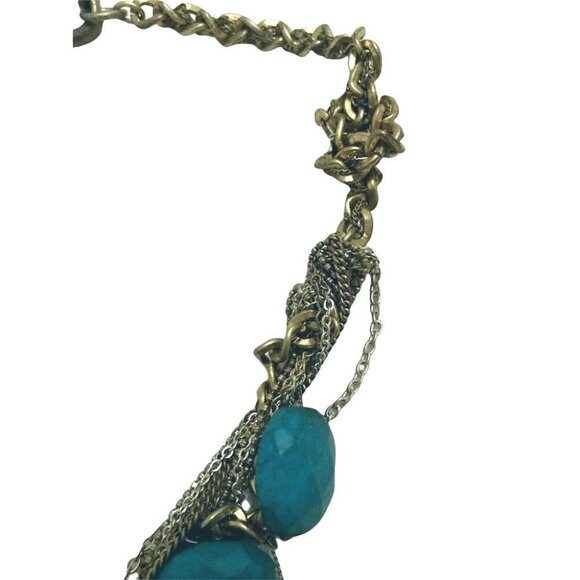 JCrew Necklace Twisted Multi Strand Turquoise Gold Silver Statement Chains - Picture 3 of 4
